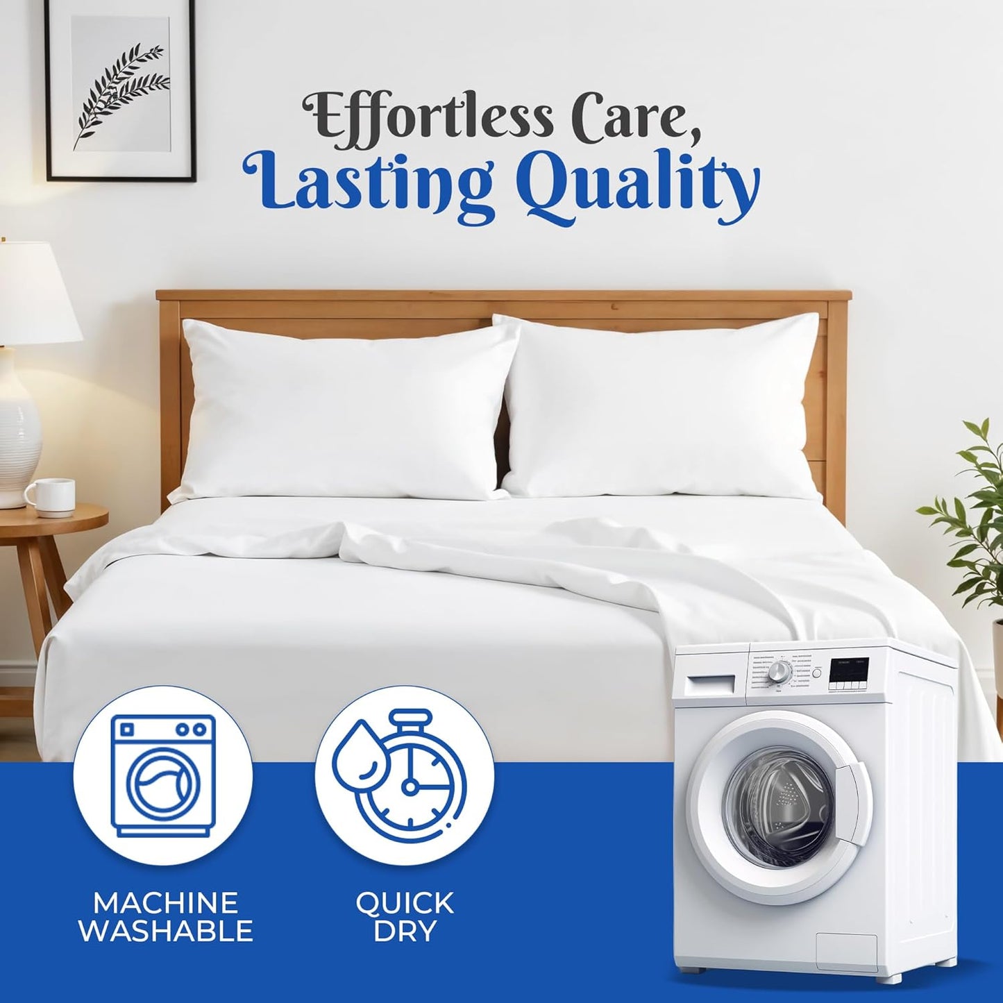 VELORDEC Premium White King Bed Sheet Set – 4 Piece Bed Sheet Set – King Size 270 cm x 260 cm - Soft Brushed Microfiber Bed Sheets - 40 cm Deep Pockets Sheets Wrinkle Free & Fade Resistant