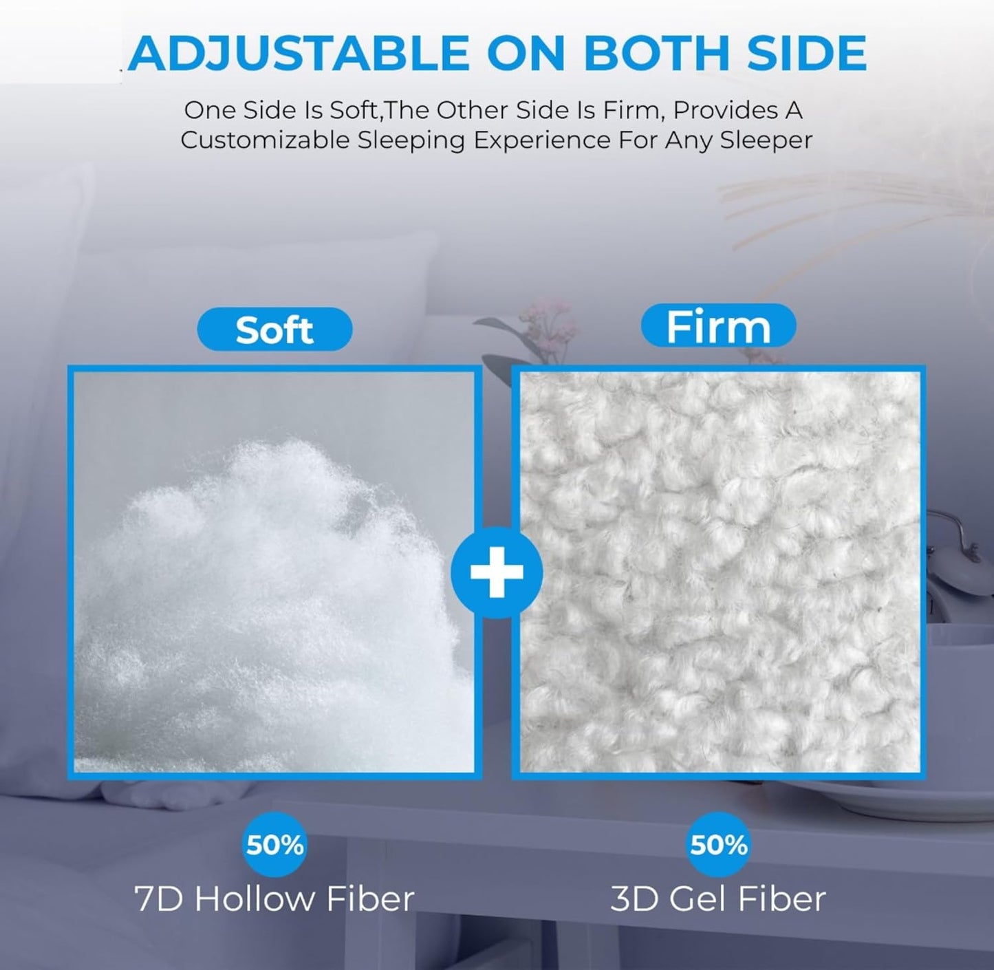 VELORDEC Set of 2 Hotel Quality Microfiber Pillows with 50% Hollow & 50% Gel Fiber Fill, Providing Softness and Support, Wrapped in 100% Pakistani Cotton Cover for Comfort Durability and Breathability