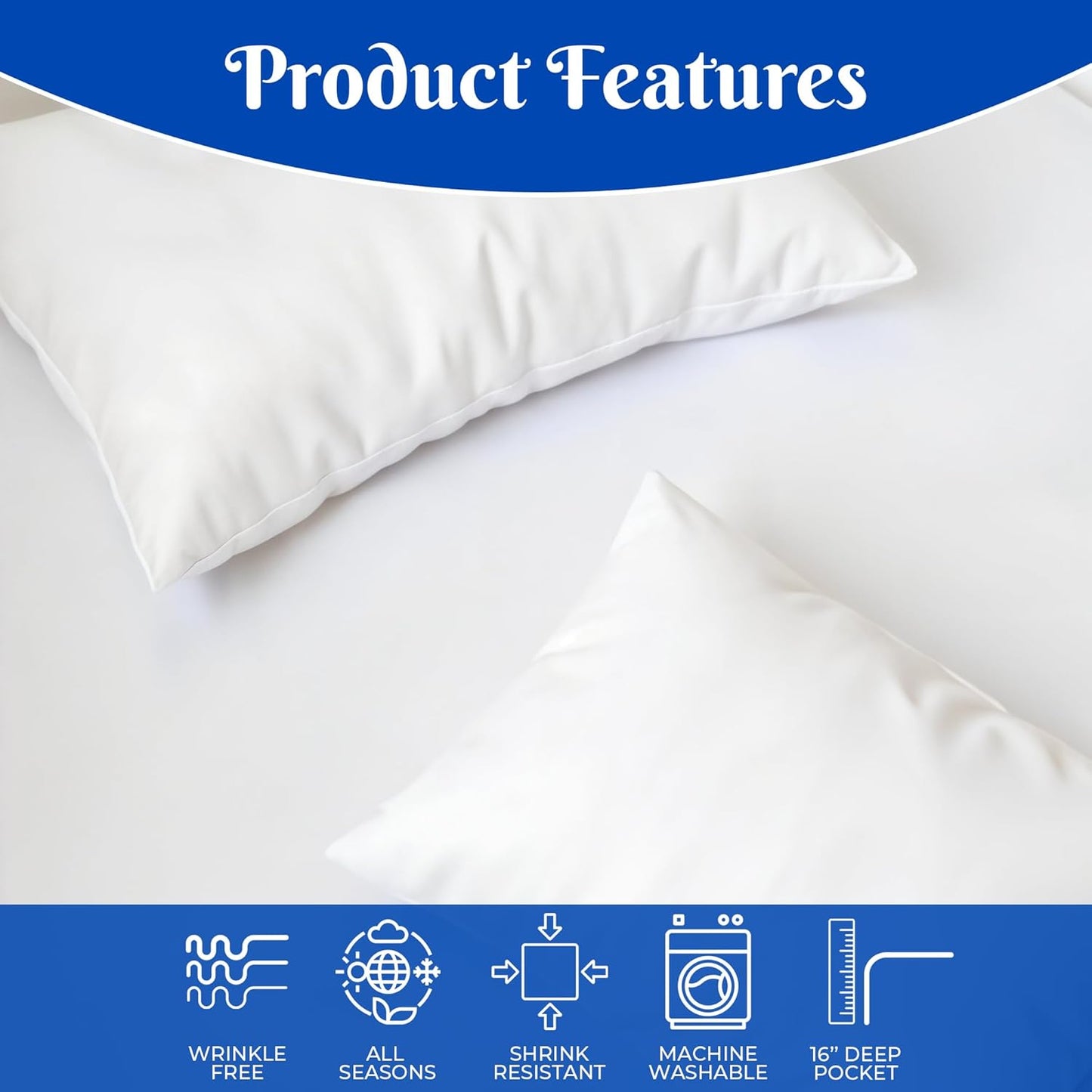 VELORDEC Premium White King Bed Sheet Set – 4 Piece Bed Sheet Set – King Size 270 cm x 260 cm - Soft Brushed Microfiber Bed Sheets - 40 cm Deep Pockets Sheets Wrinkle Free & Fade Resistant
