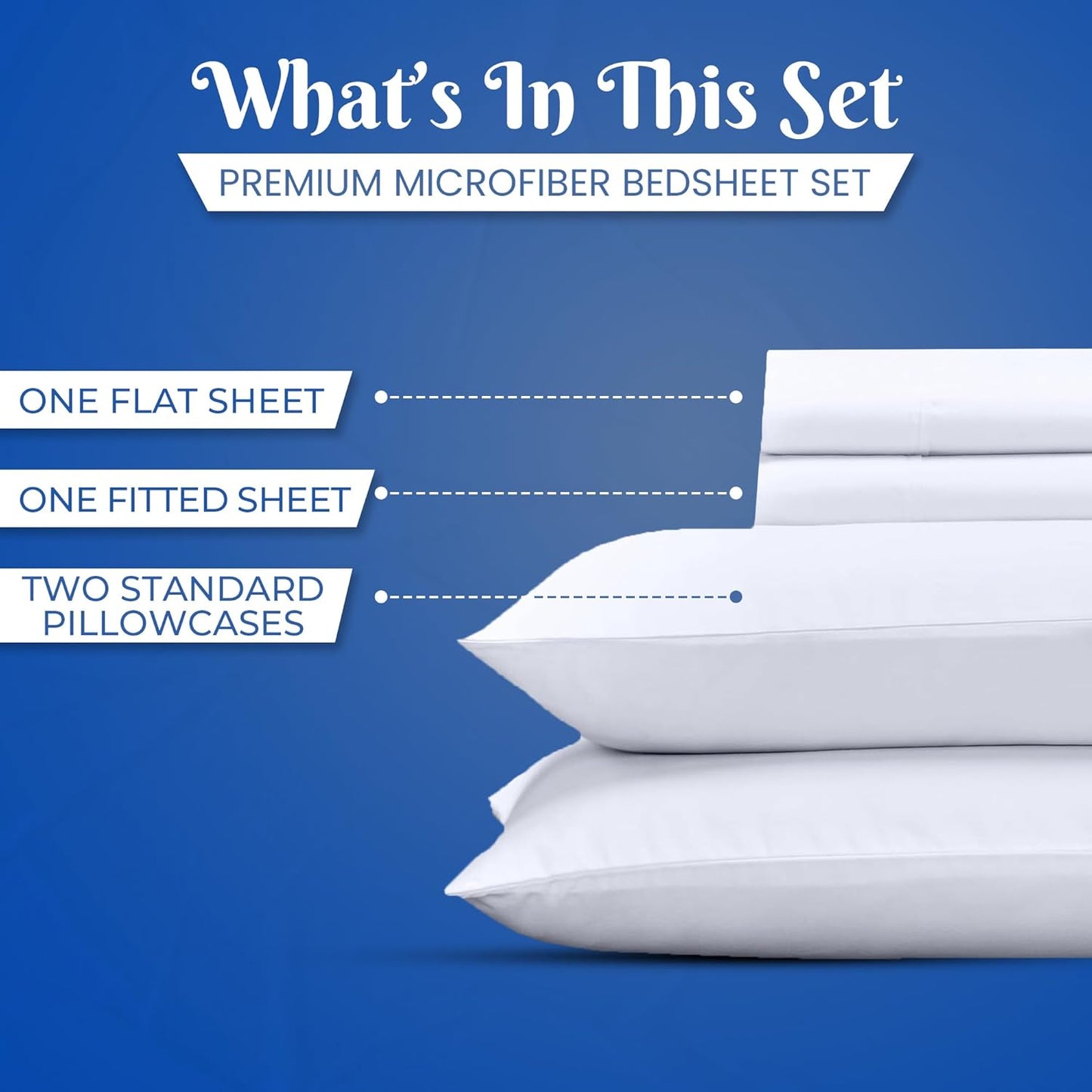 VELORDEC Premium White King Bed Sheet Set – 4 Piece Bed Sheet Set – King Size 270 cm x 260 cm - Soft Brushed Microfiber Bed Sheets - 40 cm Deep Pockets Sheets Wrinkle Free & Fade Resistant