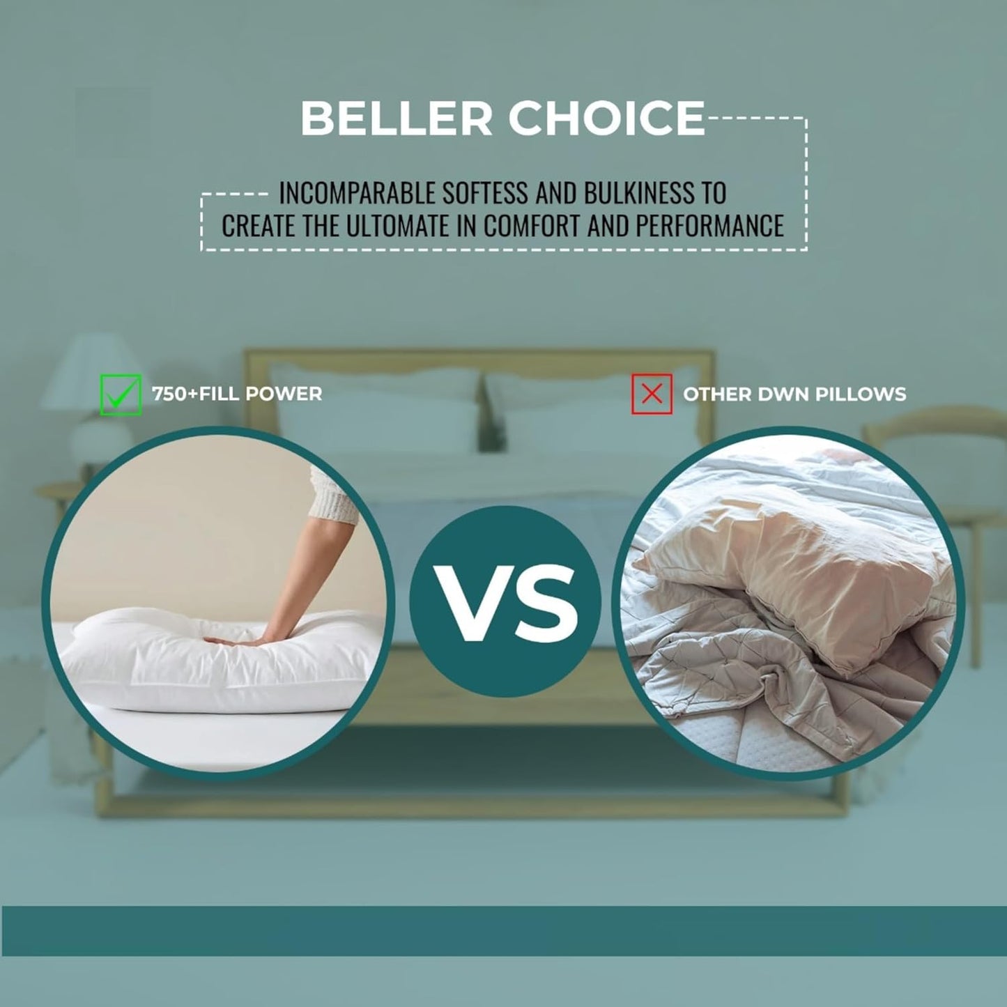 VELORDEC Set of 2 Hotel Quality Microfiber Pillows with 50% Hollow & 50% Gel Fiber Fill, Providing Softness and Support, Wrapped in 100% Pakistani Cotton Cover for Comfort Durability and Breathability