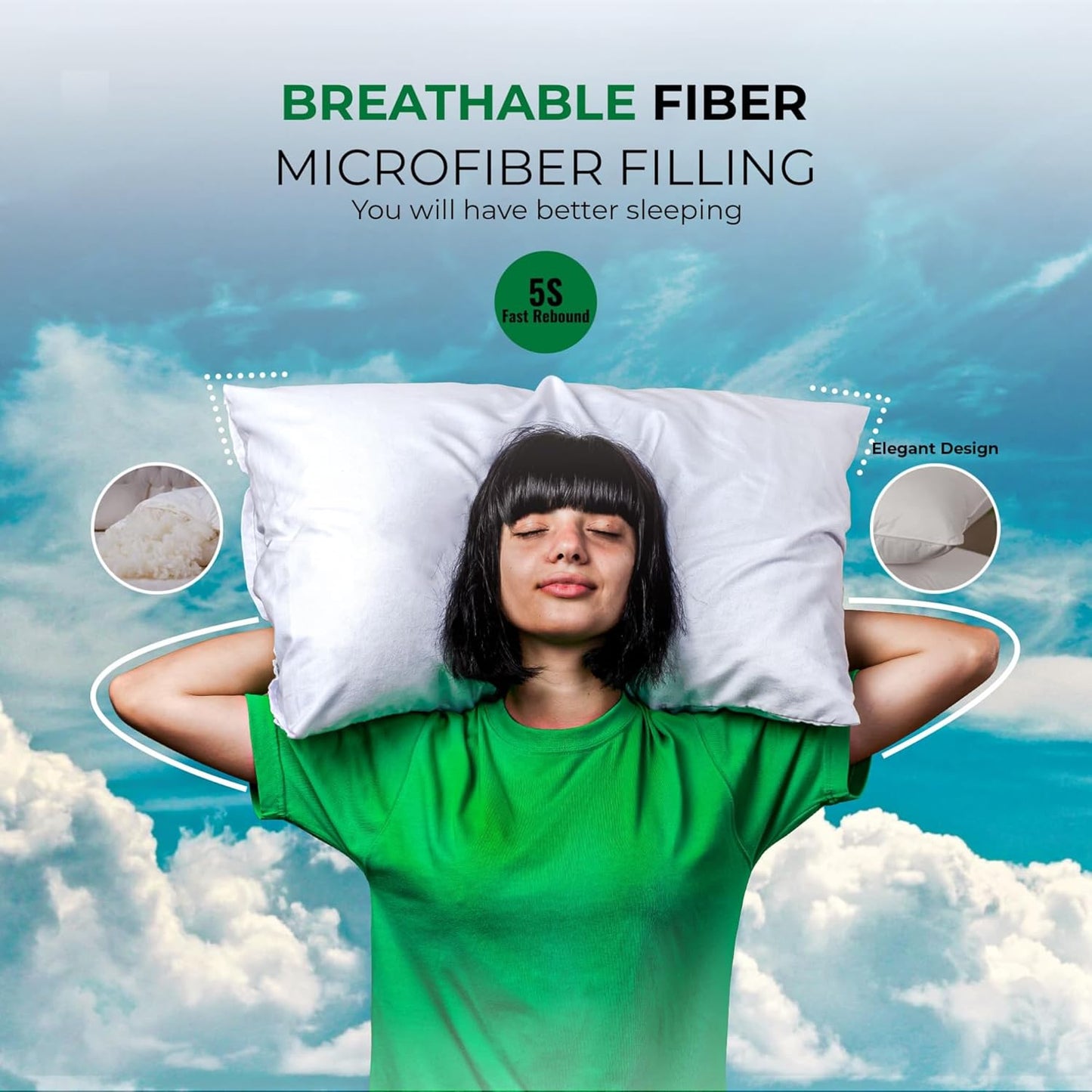 VELORDEC Set of 2 Hotel Quality Microfiber Pillows with 50% Hollow & 50% Gel Fiber Fill, Providing Softness and Support, Wrapped in 100% Pakistani Cotton Cover for Comfort Durability and Breathability