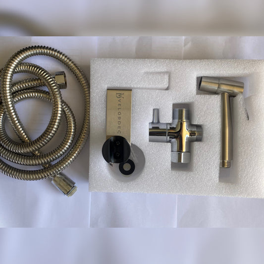 VELORDEC Bidet Sprayer for Toilet - Chrome Finish Shattaf Set with 57" Hose and Enhanced Stainless Steel Brushed Nickel for Feminine & Baby Wash, Includes Pressure Control T-Valve, Rubber Washers,Tape