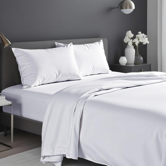 VELORDEC Premium White King Bed Sheet Set – 4 Piece Bed Sheet Set – King Size 270 cm x 260 cm - Soft Brushed Microfiber Bed Sheets - 40 cm Deep Pockets Sheets Wrinkle Free & Fade Resistant