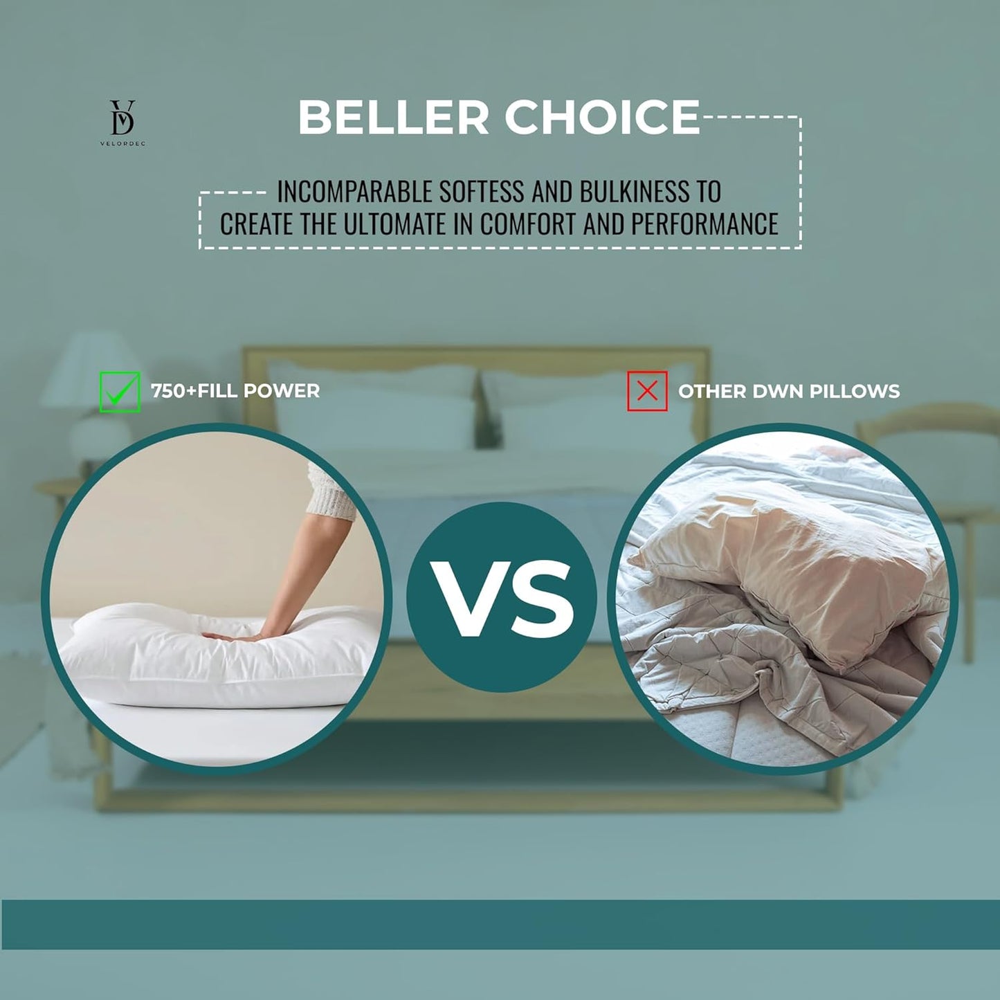 VELORDEC Luxury Siberian Goose Down Feather Bed Pillow - Standard Size, White, 90x50cm,16cm Thick,1000 Thread Count Cotton Fill, Hotel Sleep Pillow For Side Support and Back Sleeper