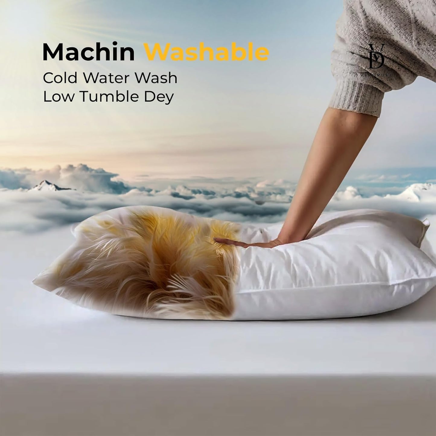 VELORDEC Luxury Siberian Goose Down Feather Bed Pillow - Standard Size, White, 90x50cm,16cm Thick,1000 Thread Count Cotton Fill, Hotel Sleep Pillow For Side Support and Back Sleeper