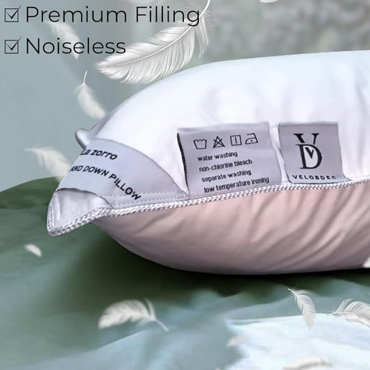 VELORDEC Luxury Siberian Goose Down Feather Bed Pillow - Standard Size, White, 90x50cm,16cm Thick,1000 Thread Count Cotton Fill, Hotel Sleep Pillow For Side Support and Back Sleeper