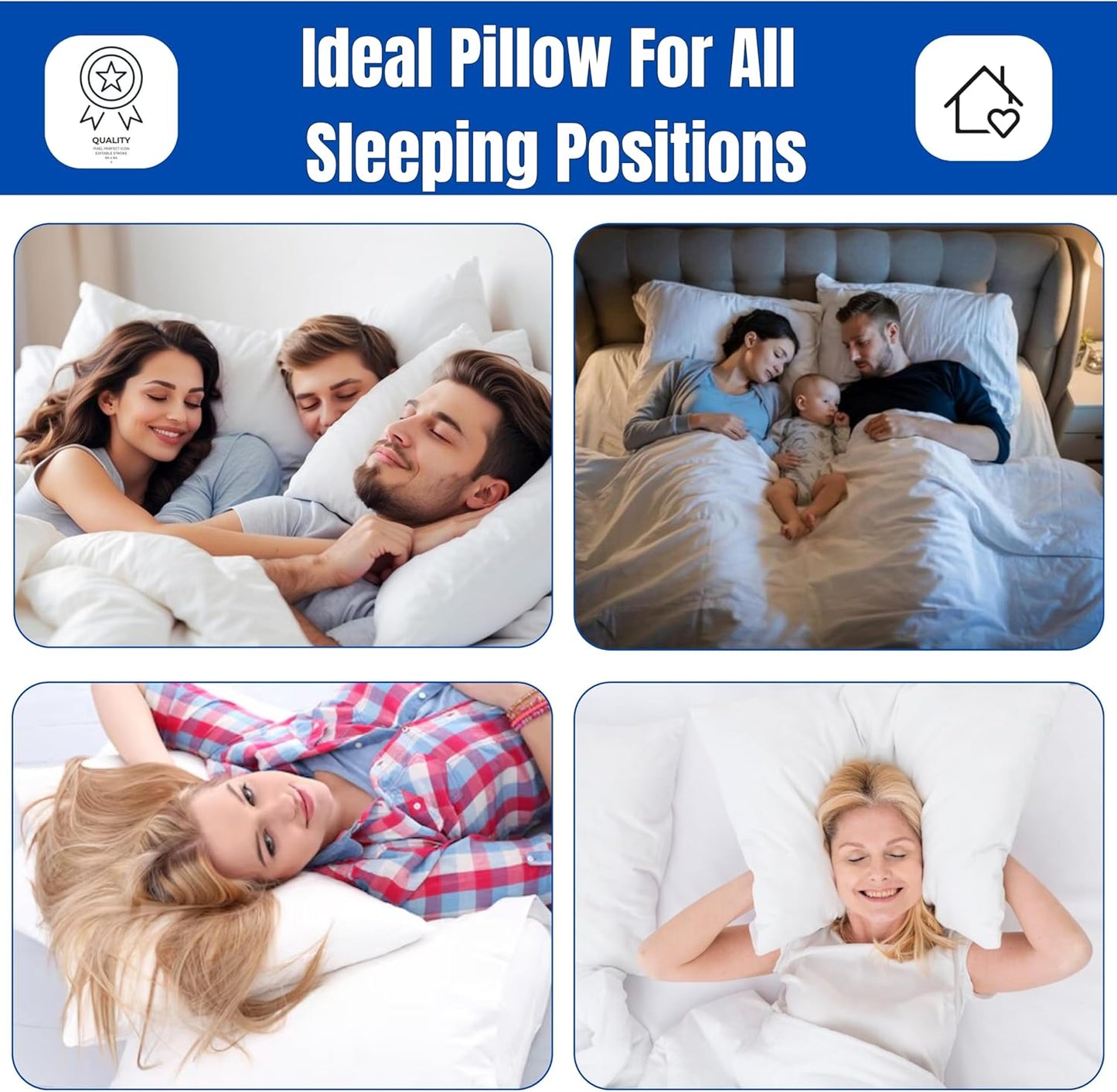 VELORDEC Luxury Siberian Goose Down Feather Bed Pillow - Standard Size, White, 90x50cm,16cm Thick,1000 Thread Count Cotton Fill, Hotel Sleep Pillow For Side Support and Back Sleeper